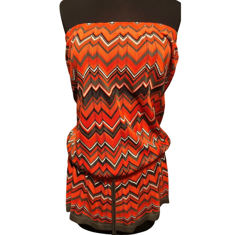 Cache Chevron Peek A Boo Knit Stretch Strapless Top Dress Drawstring Waist Sz M